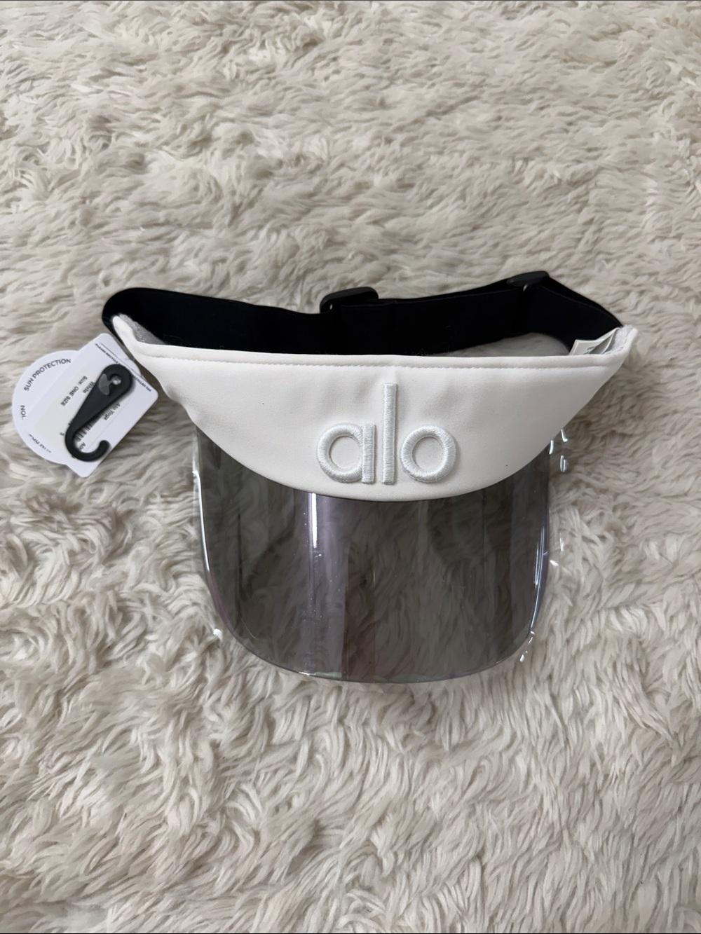ALO Yoga White Visor with Clear Shield and Black Strap